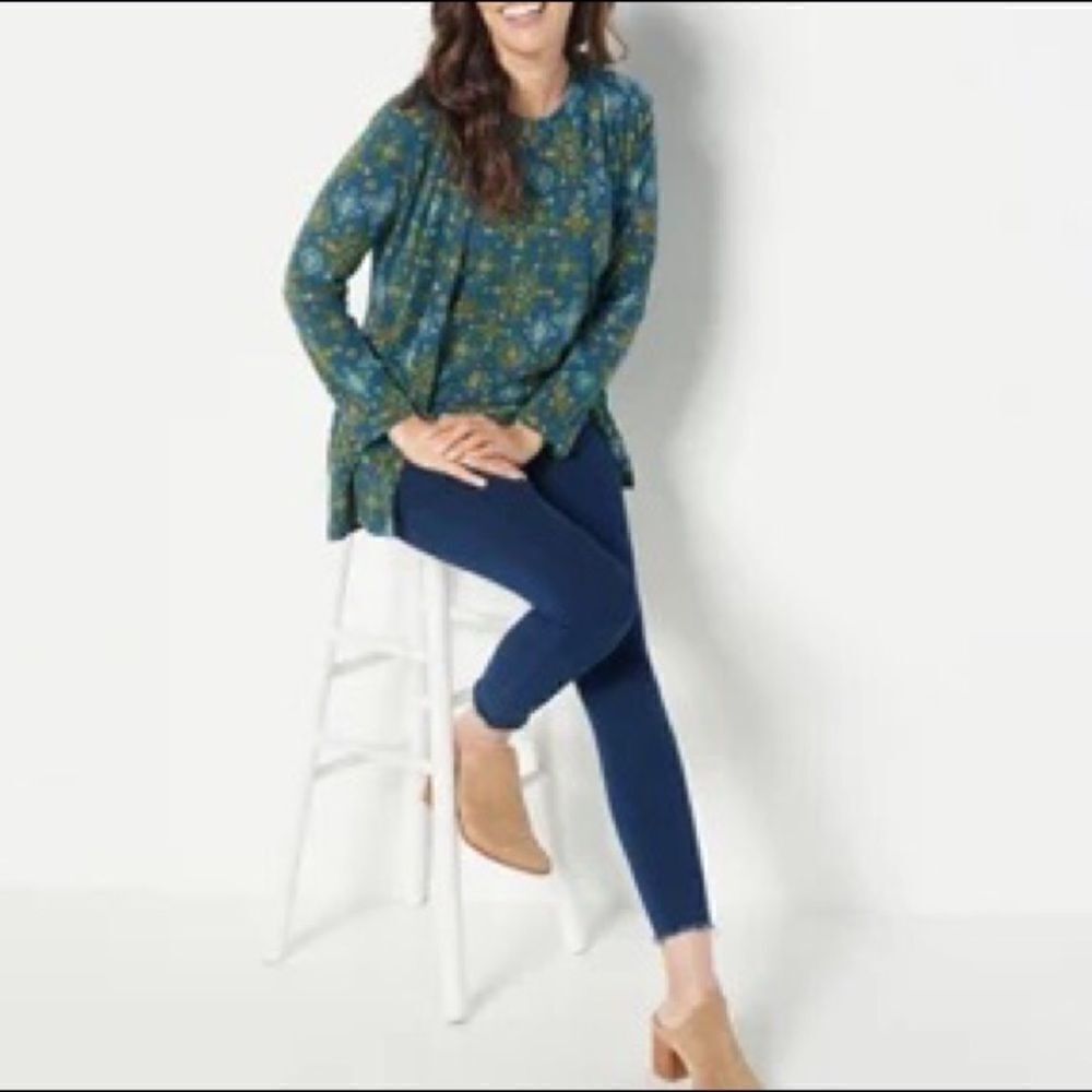 Denim & Co. Printed Heavenly Jersey Tunic Cardigan with Tank Set